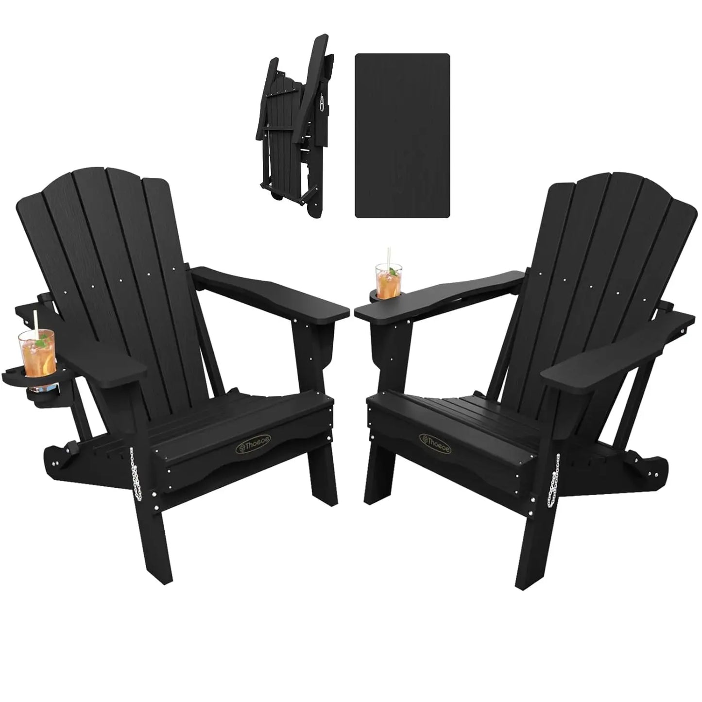 MOYU Folding Adirondack Chairs Set of 2 With Cup Holder All-Weather HDPE Outdoor