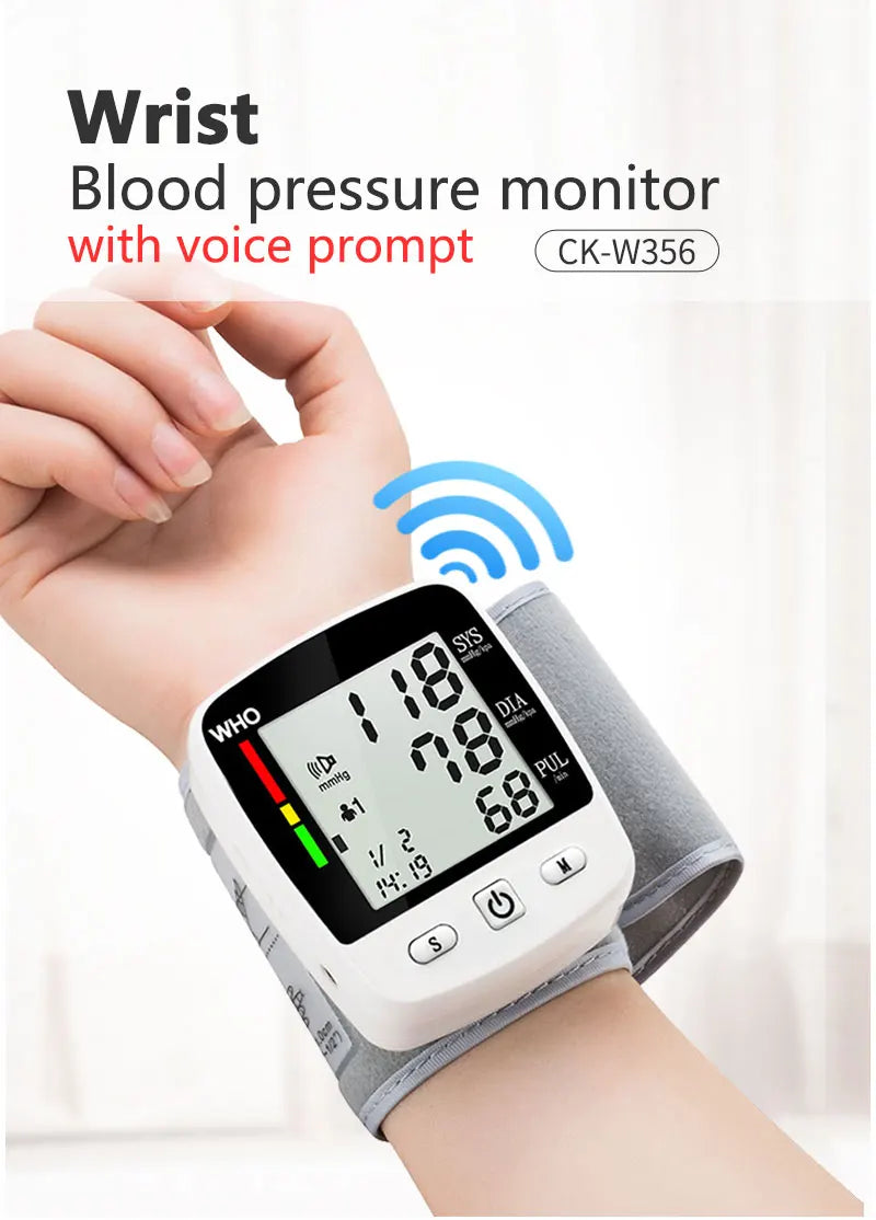 TAKROL Digital Wrist Blood Pressure Monitor Tensiometer With LCD 2x90 Memory Rechargeable