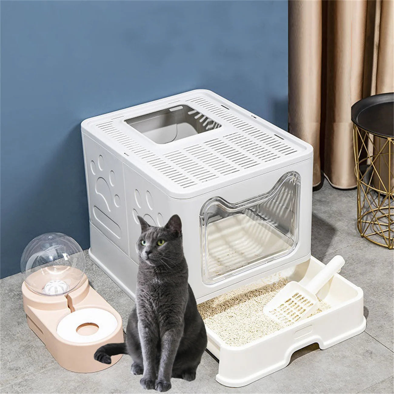 Foldable Cat Litter Box With Front Entry And Top Exit