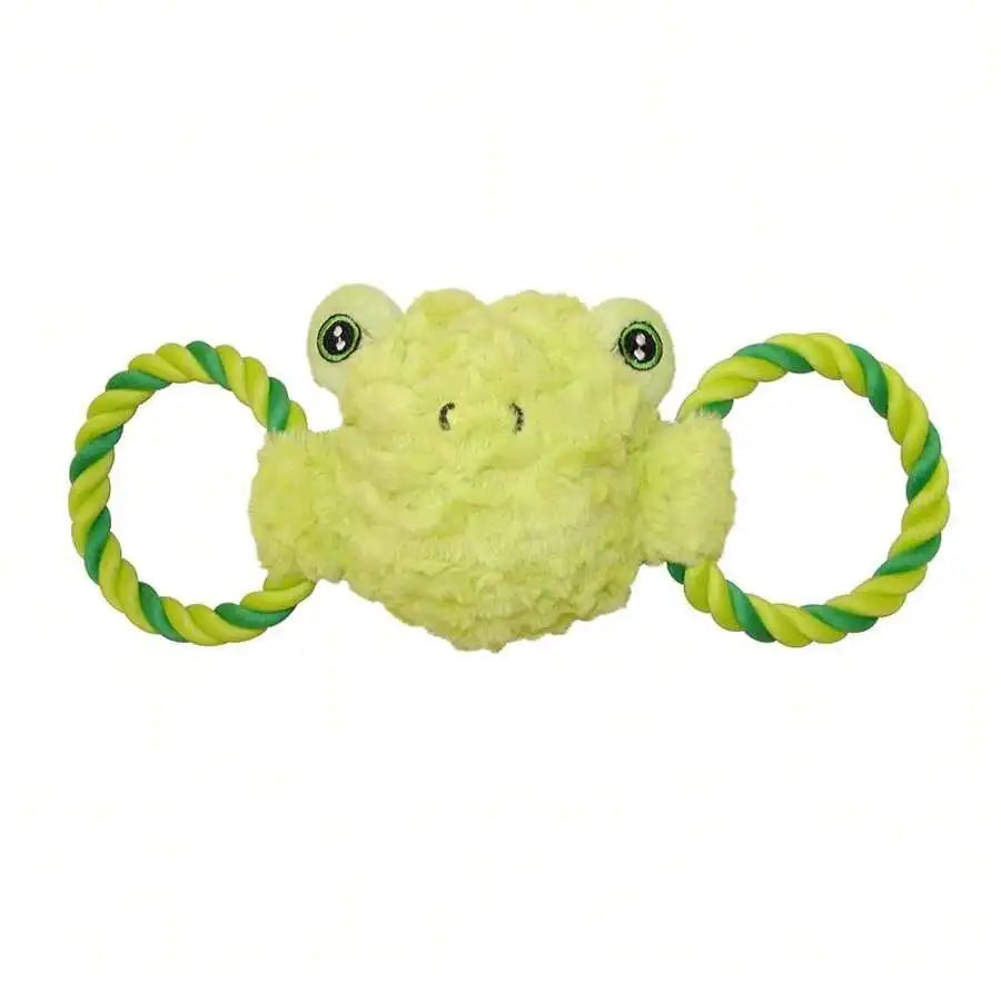 Plush Frog Tug And Squeak Toy With Durable Rope Handles