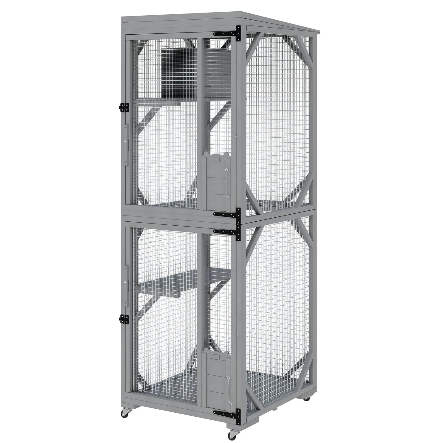 HiMISS Outdoor Cat Enclosure Catio With Lockable Wheels Weatherproof Multi Door Cat House For Multiple Cats