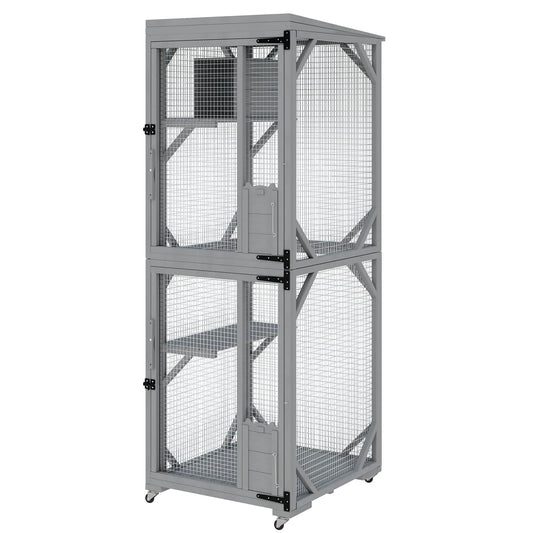 HiMISS Outdoor Cat Enclosure Catio With Lockable Wheels Weatherproof Multi Door Cat House For Multiple Cats