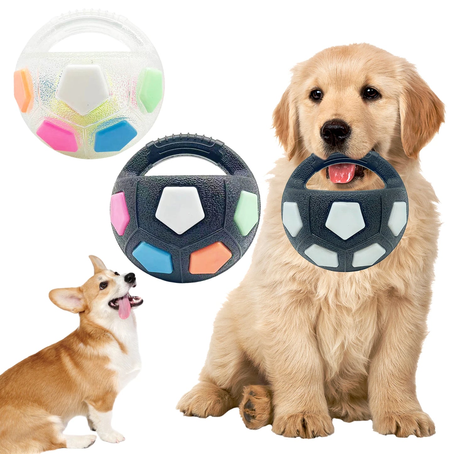 Durable Dog Calming Ball With Handle Squeaky Football Toy For Interactive Play And Training