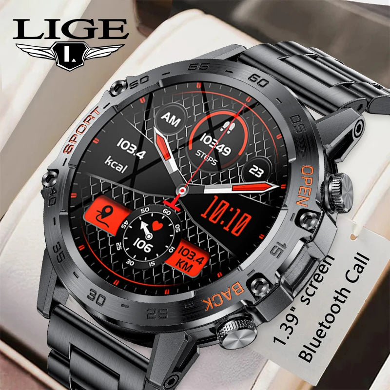 LIGE Military Smartwatch 1.39 Inch AMOLED 400mAh Battery Waterproof Heart Rate Bluetooth Call