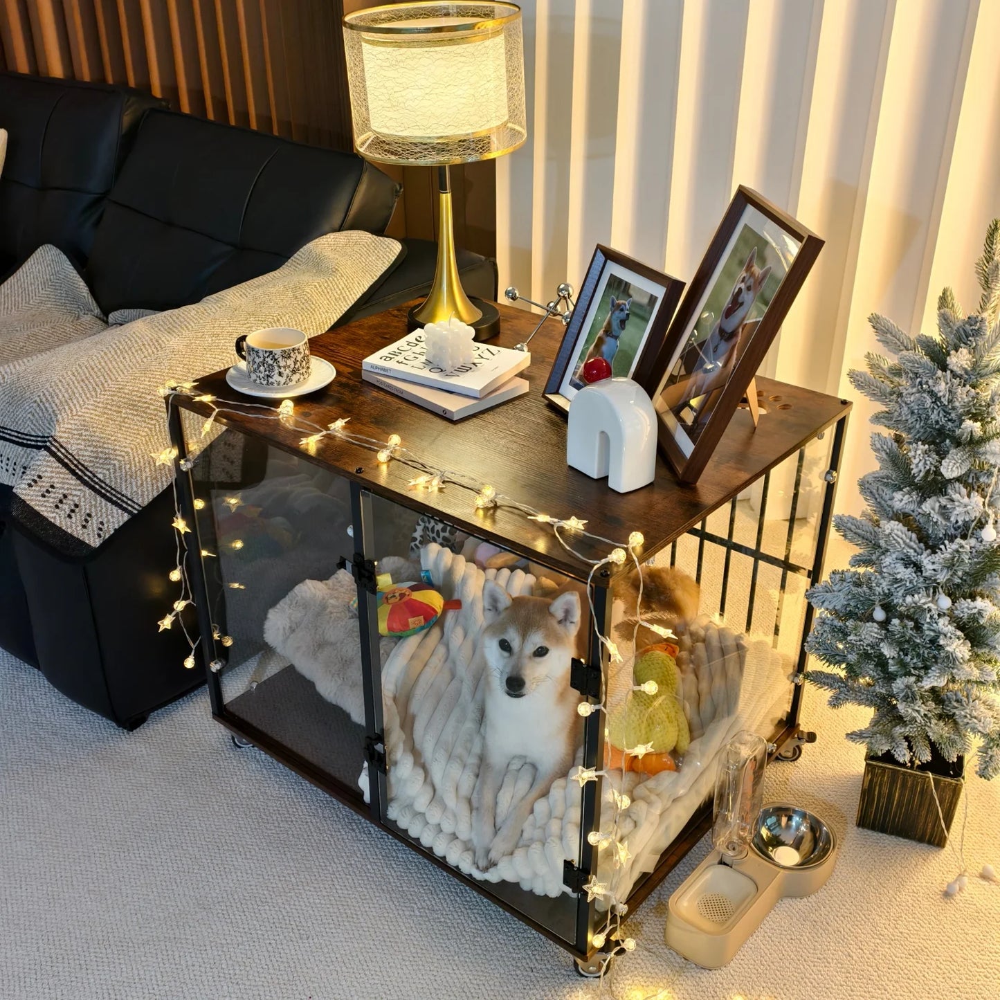 BINGOPAW Dog Crate Furniture Style End Table Tempered Glass Kennel