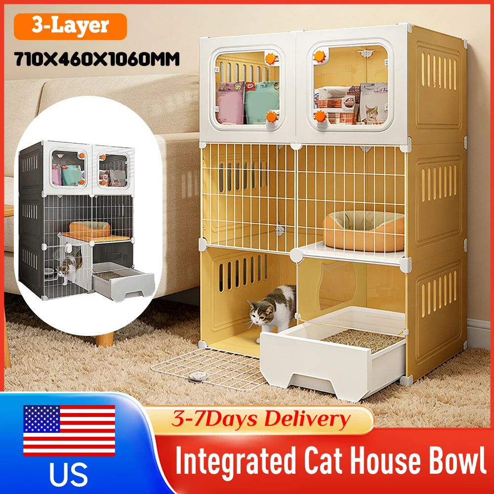 VAKIND Indoor Cat Catio With DIY Metal Wire Kennel Bed