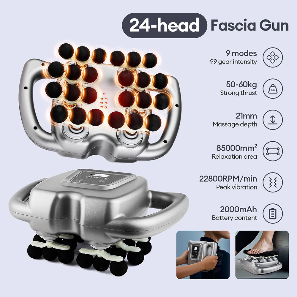 Foreverlily 16 Head Fascia Gun High Frequency Vibration Massage Gun For Back Neck Shoulders