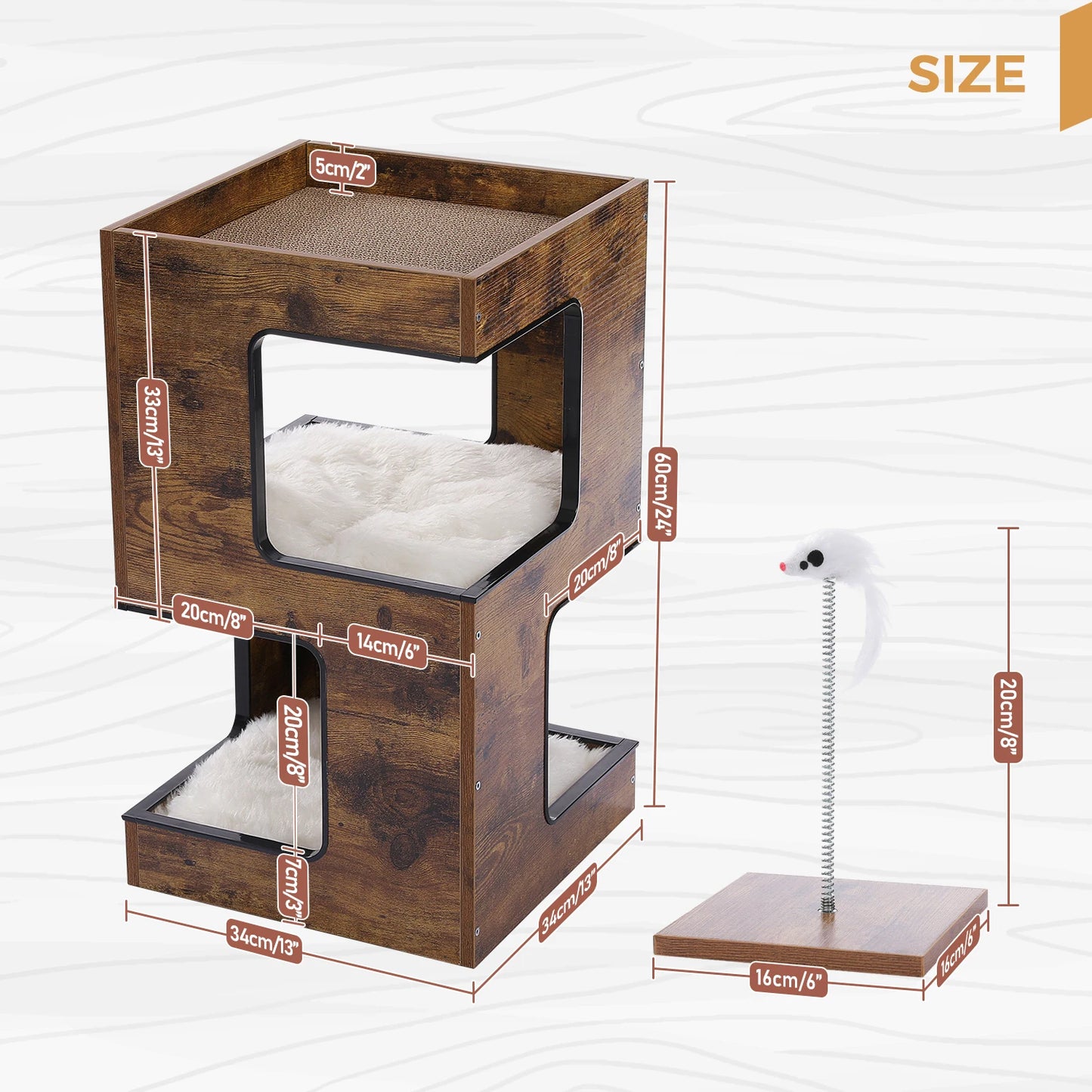 PAWZ Road Wood Cat Condo With Scratching Pad And Mats