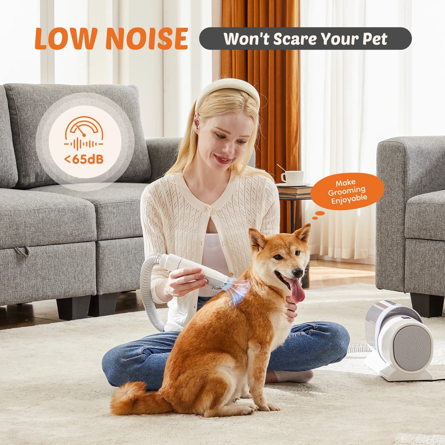 JHK Pet Grooming Vacuum Kit With Cordless Low Noise Clippers And 3 Suction Modes