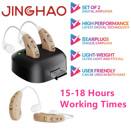JINGHAO Rechargeable Hearing Aids BTE Behind The Ear Sound Amplifier For Enhanced Hearing