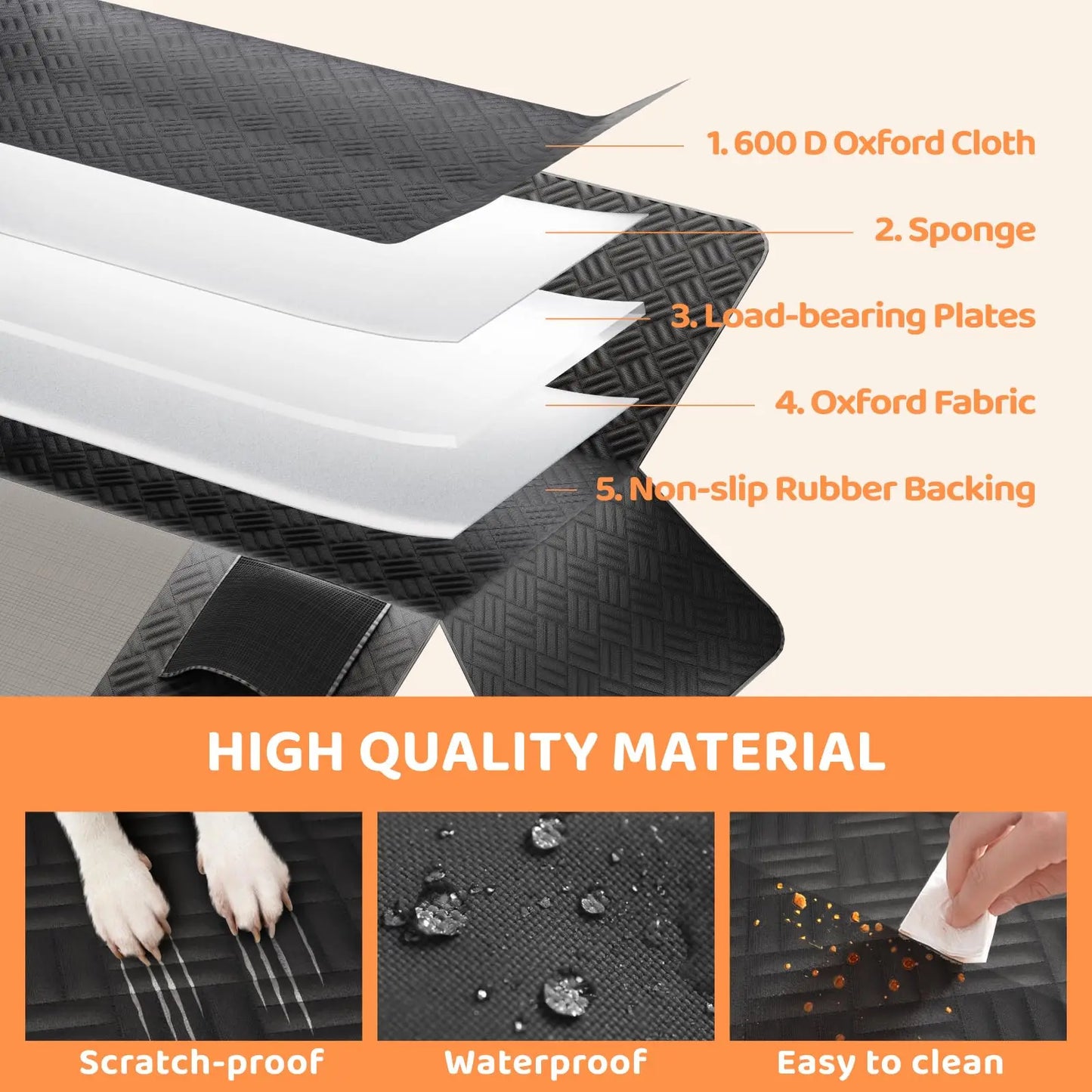 Rear Car Seat Dog Hammock Cover Heavy Duty 600D Washable Protection For Cars And SUVs 400 Lb Load Capacity