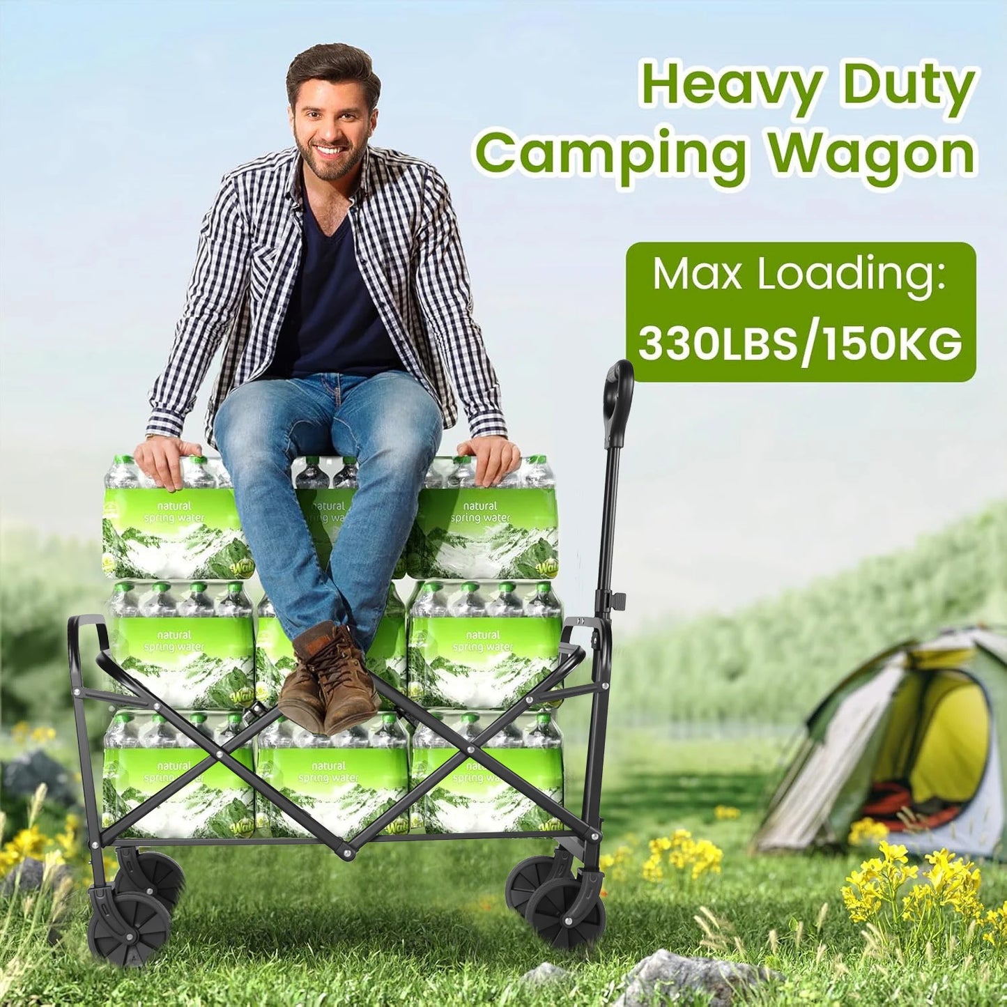 Heavy Duty Foldable Wagon Cart For Groceries All Terrain Wheels