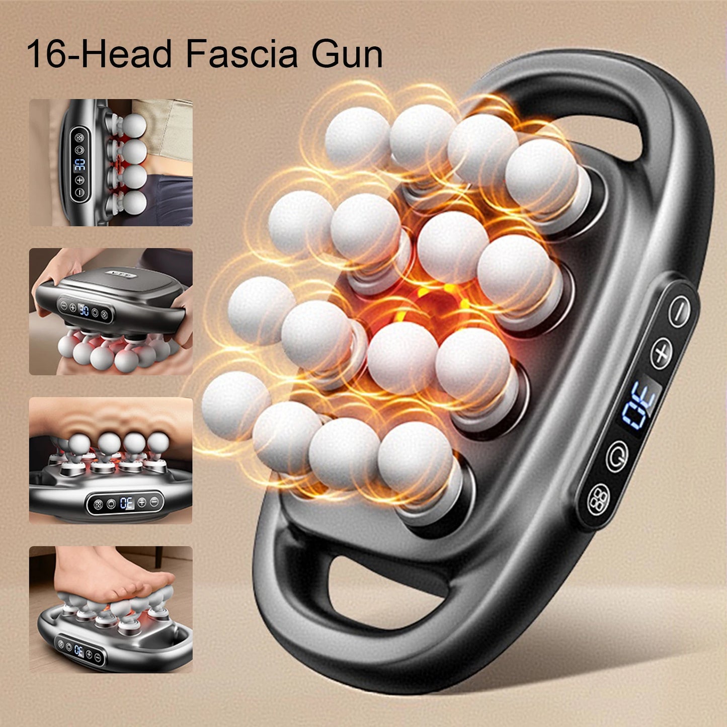 Foreverlily 16 Head Fascia Gun High Frequency Vibration Massage Gun For Back Neck Shoulders