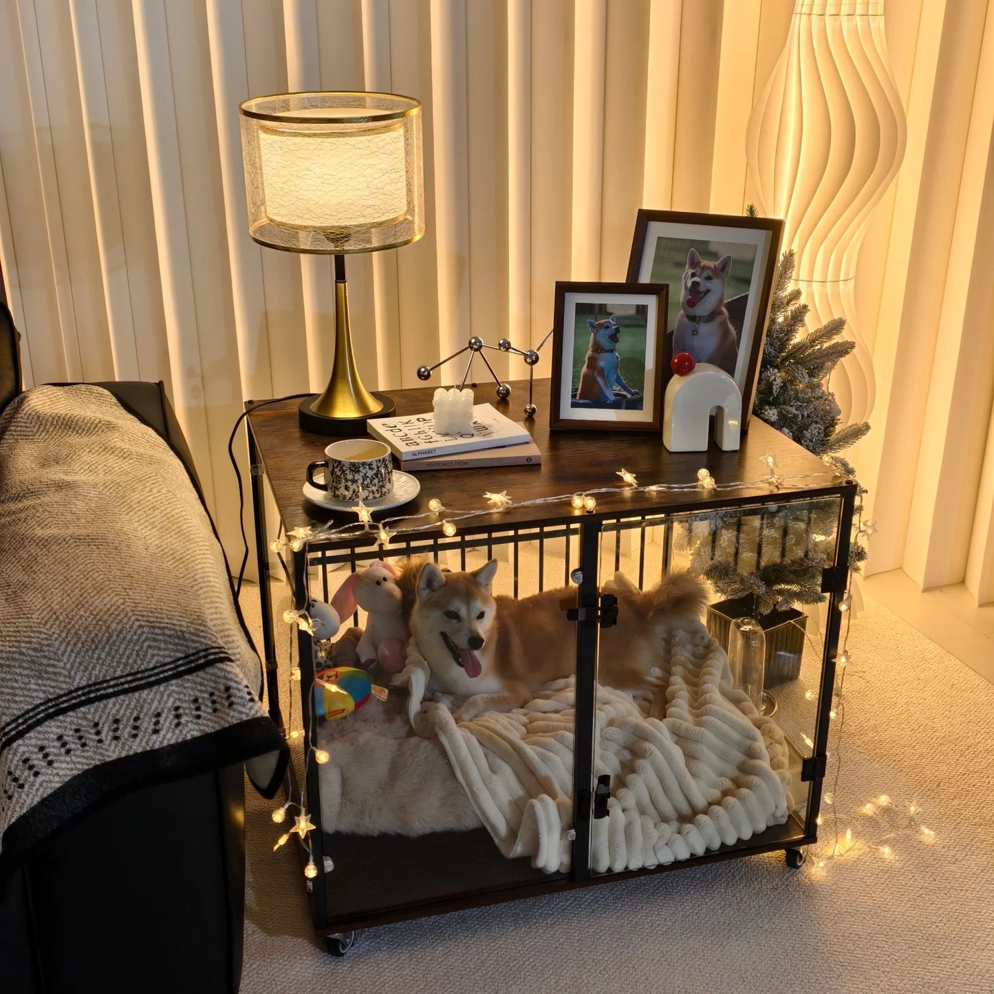 BINGOPAW Dog Crate Furniture Style End Table Tempered Glass Kennel