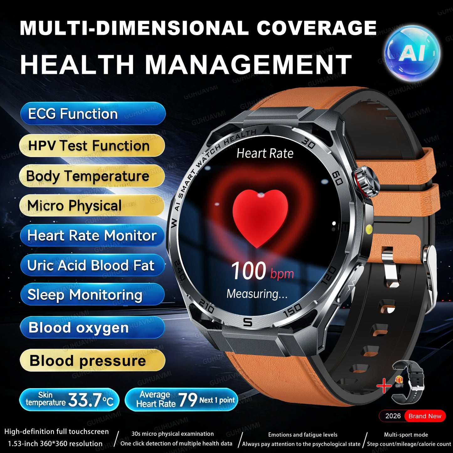 Smart Health Watch With ECG And PPG Body Fat Analysis Uric Acid BP Blood Oxygen Bluetooth Calling
