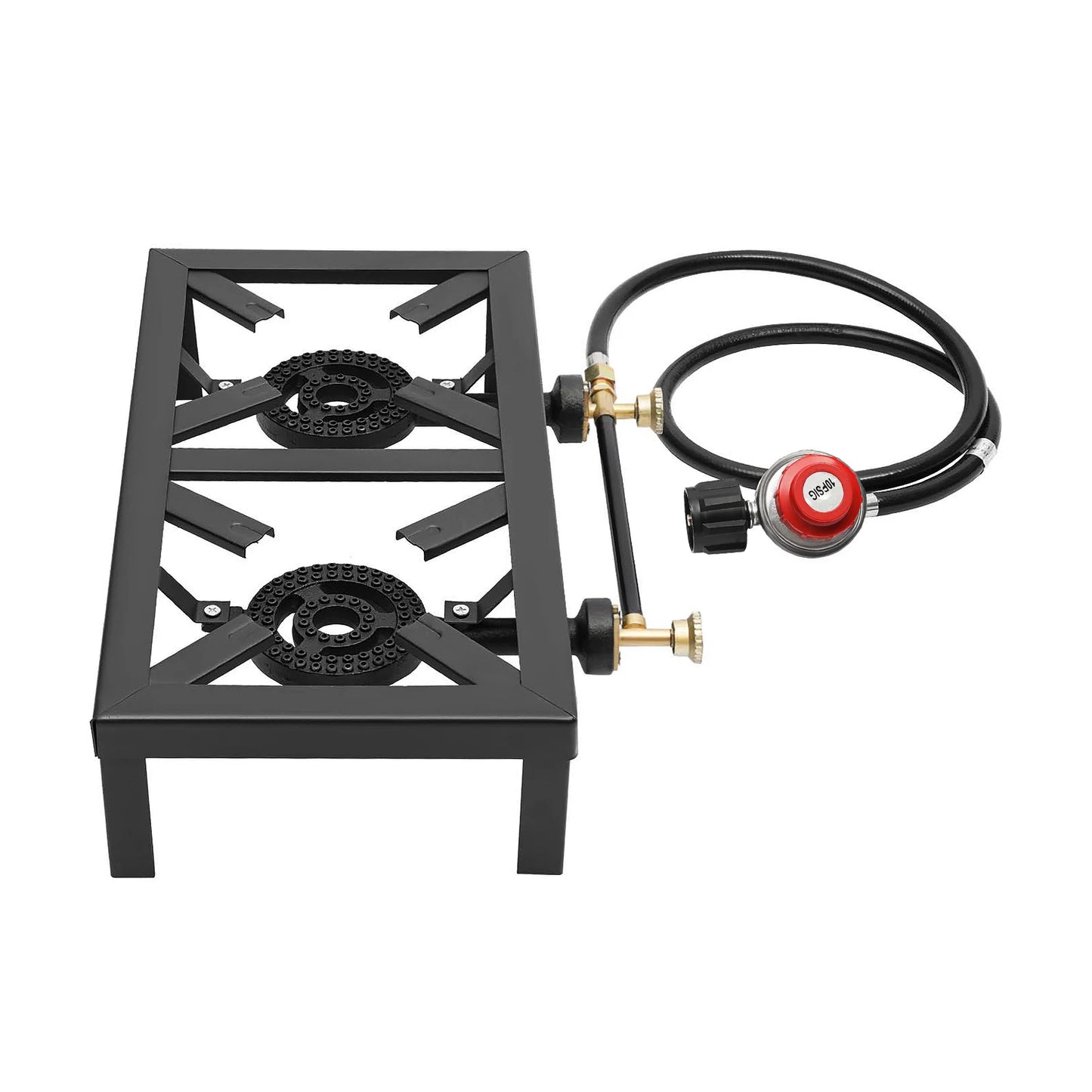 8000W Portable Double Burner Outdoor Gas Stove With Adjustable 0 To 10 PSI Regulator Hose