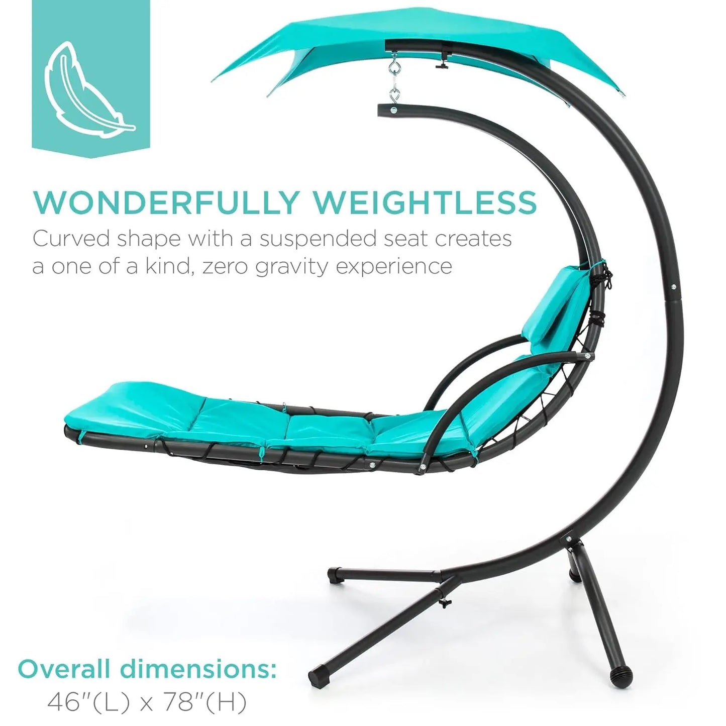 Curved Steel Outdoor Hanging Chaise Lounge With Built-In Pillow