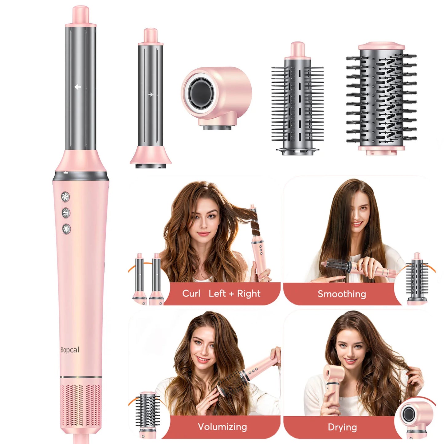 BOPCAL 5-In-1 Hair Dryer Hot Air Comb And Curling Tool