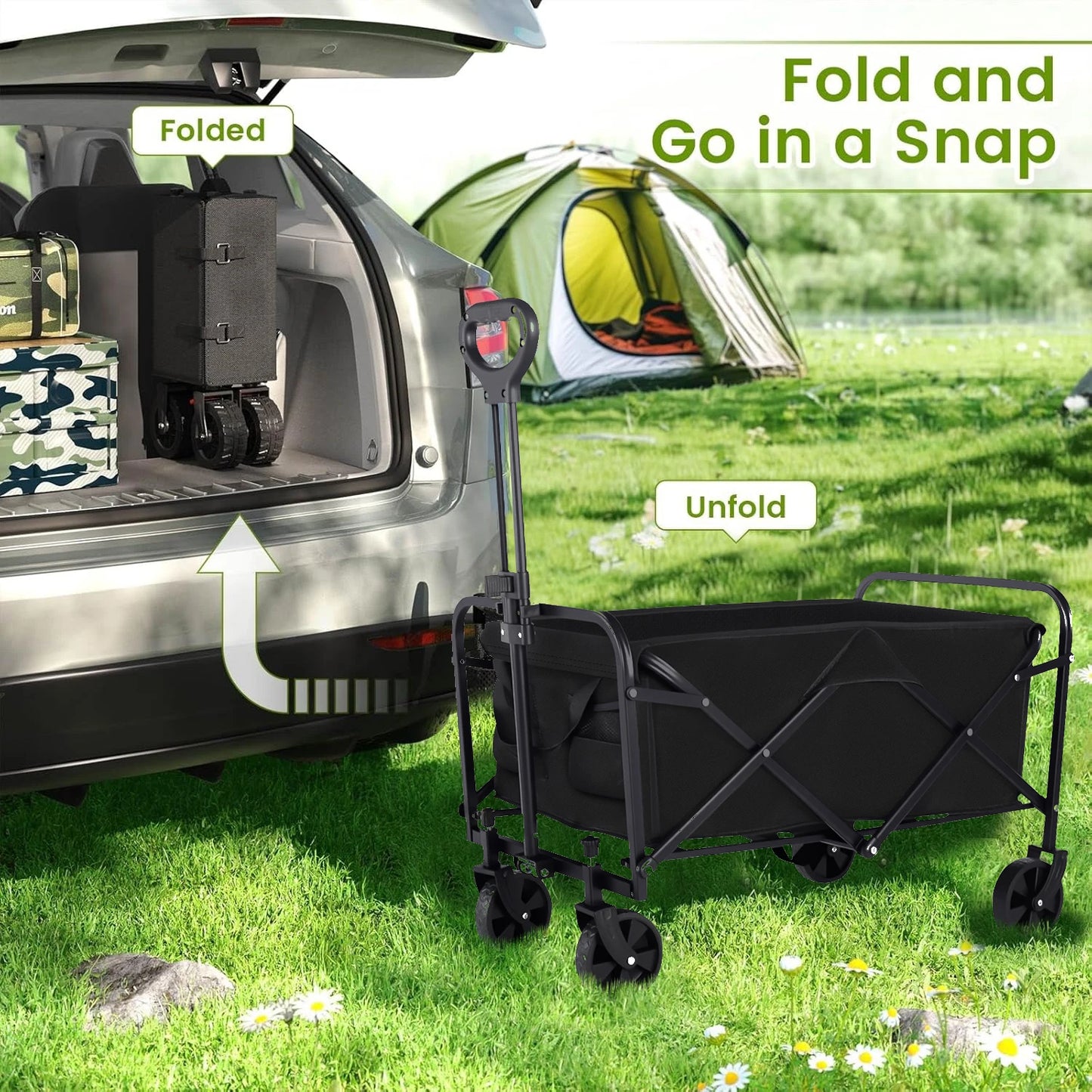 Heavy Duty Foldable Wagon Cart For Groceries All Terrain Wheels