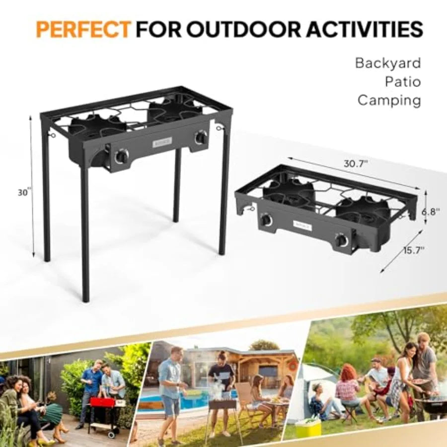 OLOEY Two Burner Outdoor Propane Gas Stove 150K BTU Stand