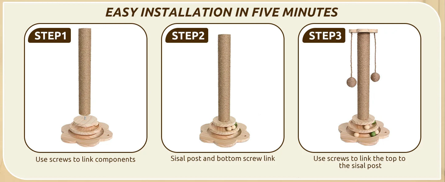 AEHOME Interactive Cat Scratching Post With 2 Tier Ball Track Teaser Stick For Indoor Cats