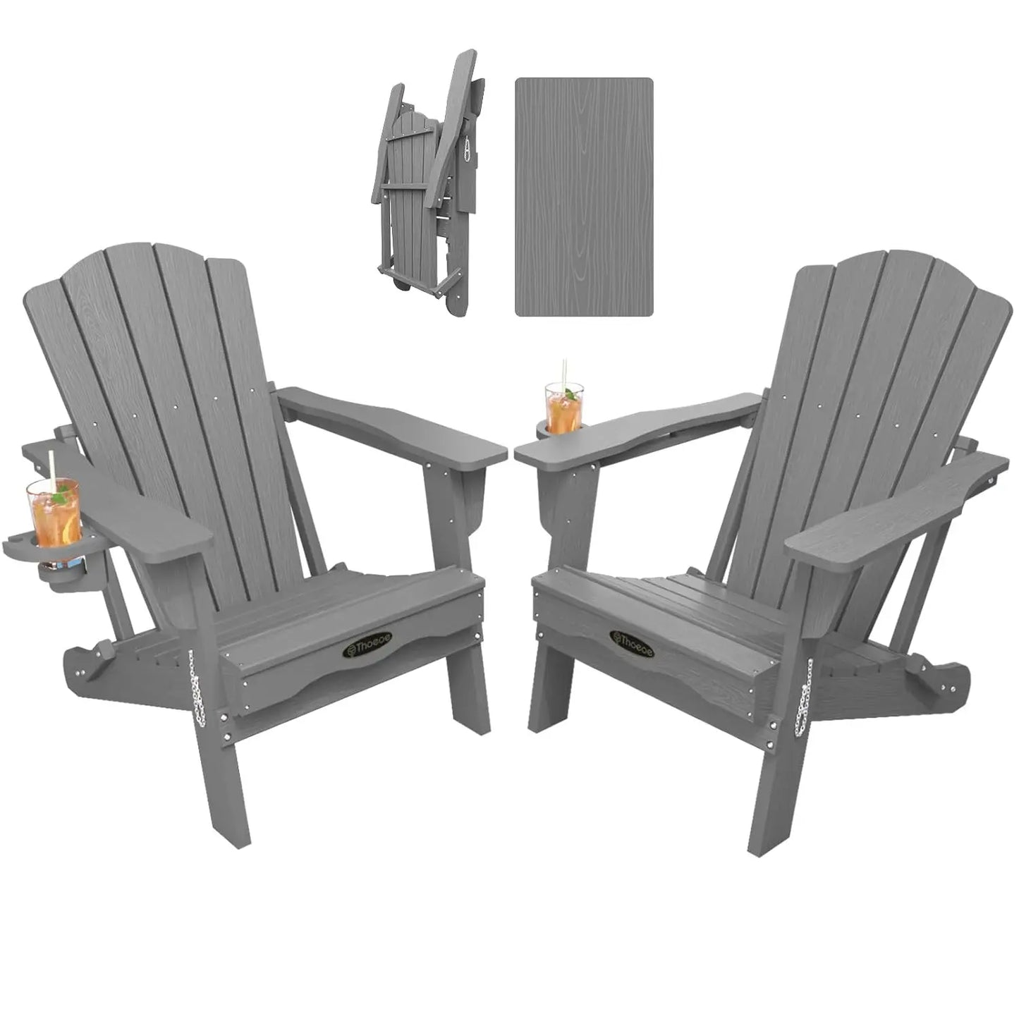 MOYU Folding Adirondack Chairs Set of 2 With Cup Holder All-Weather HDPE Outdoor