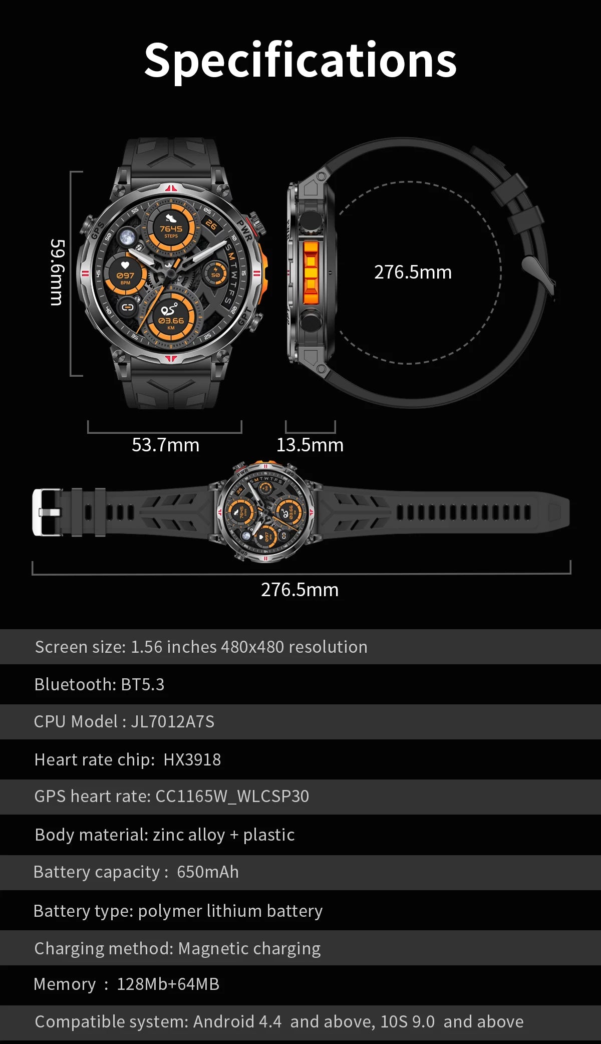 Outdoor GPS Smartwatch For Men With Compass, 10ATM Waterproof, Health Monitoring, Bluetooth Call