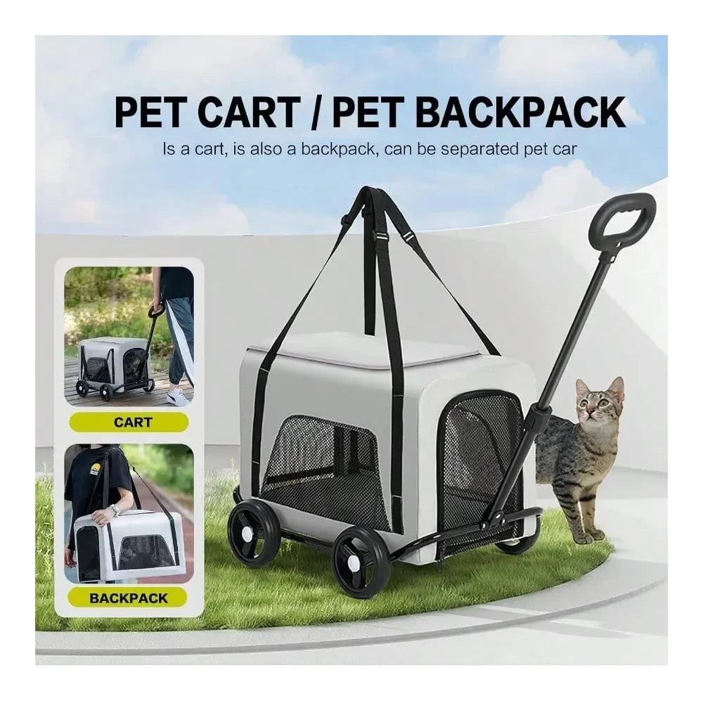 XMSJ 2-In-1 Folding Dog Stroller Cart For Pets Travel