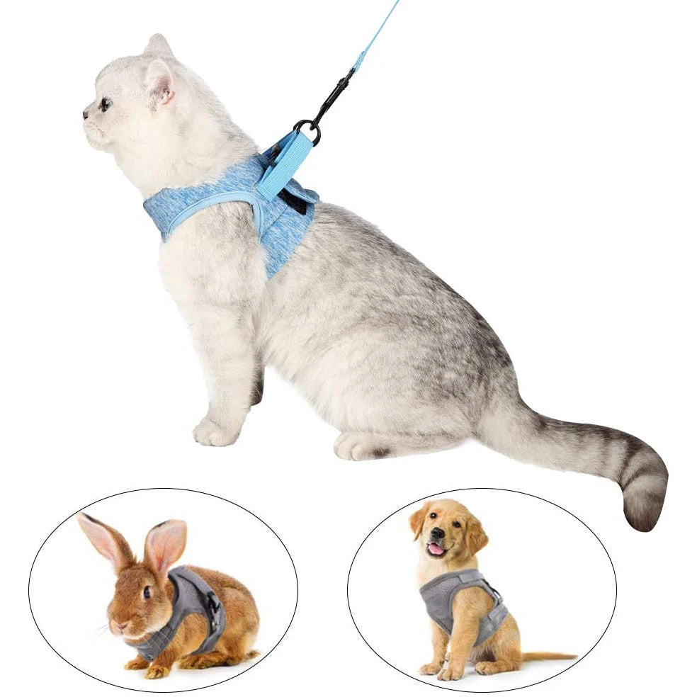 Adjustable Anti Escape Cat Harness Kitten Vest Breathable Lightweight Padded Quick Release Reflective Walking