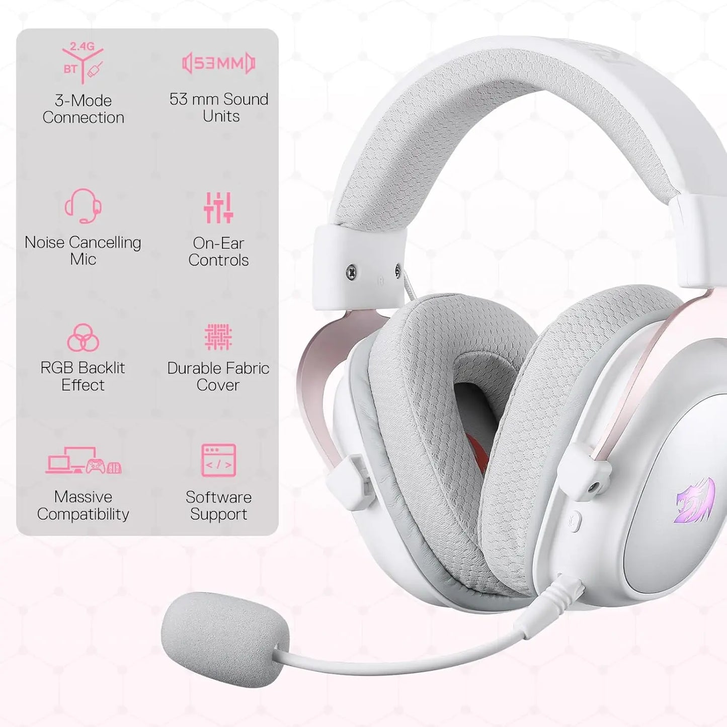 Redragon H510 Pro Three Mode RGB Gaming Headset With Seven One Surround Sound For Immersive Audio
