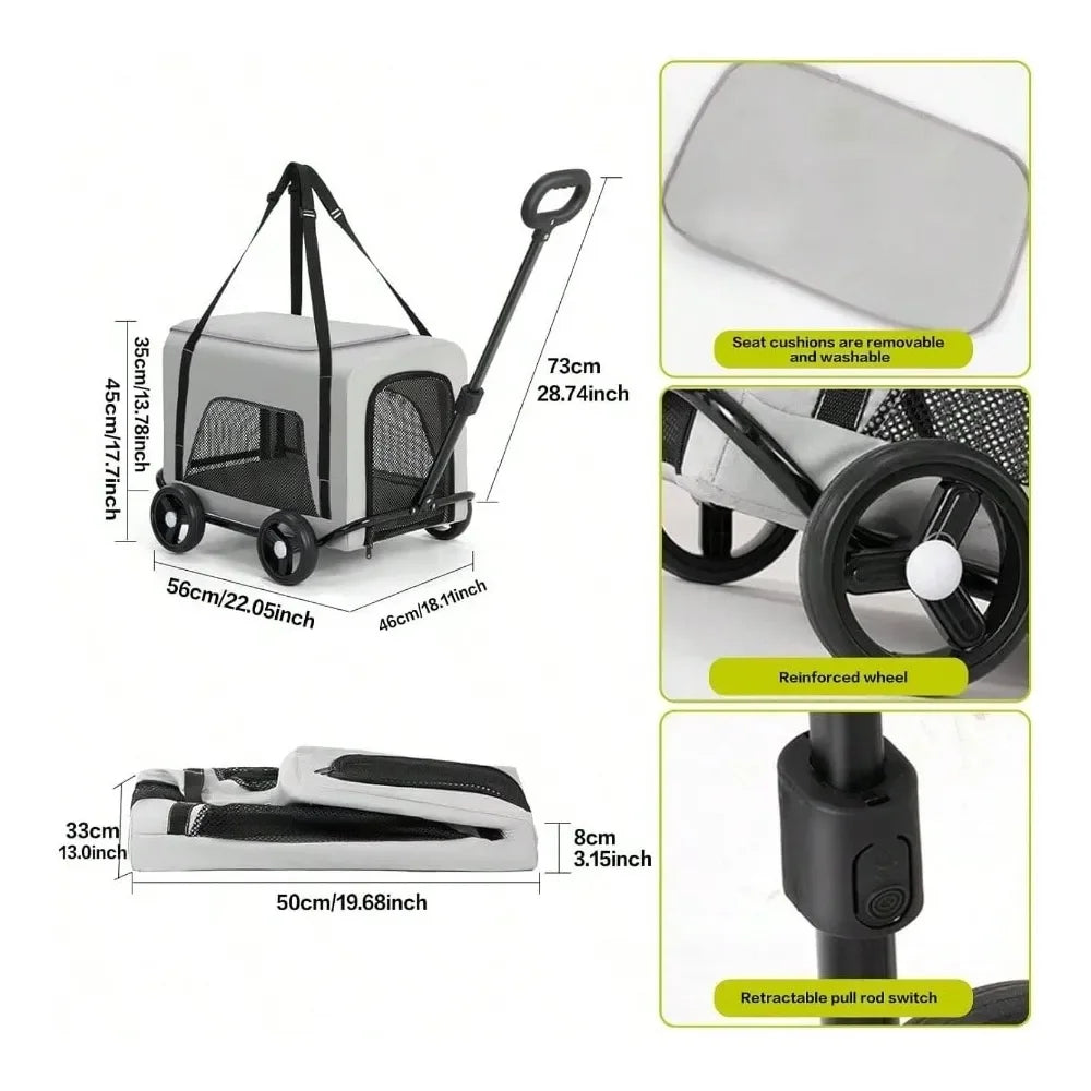 XMSJ 2-In-1 Folding Dog Stroller Cart For Pets Travel