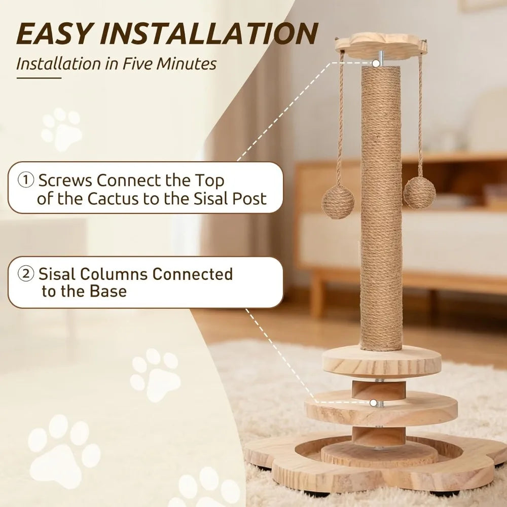 AEHOME Interactive Cat Scratching Post With 2 Tier Ball Track Teaser Stick For Indoor Cats