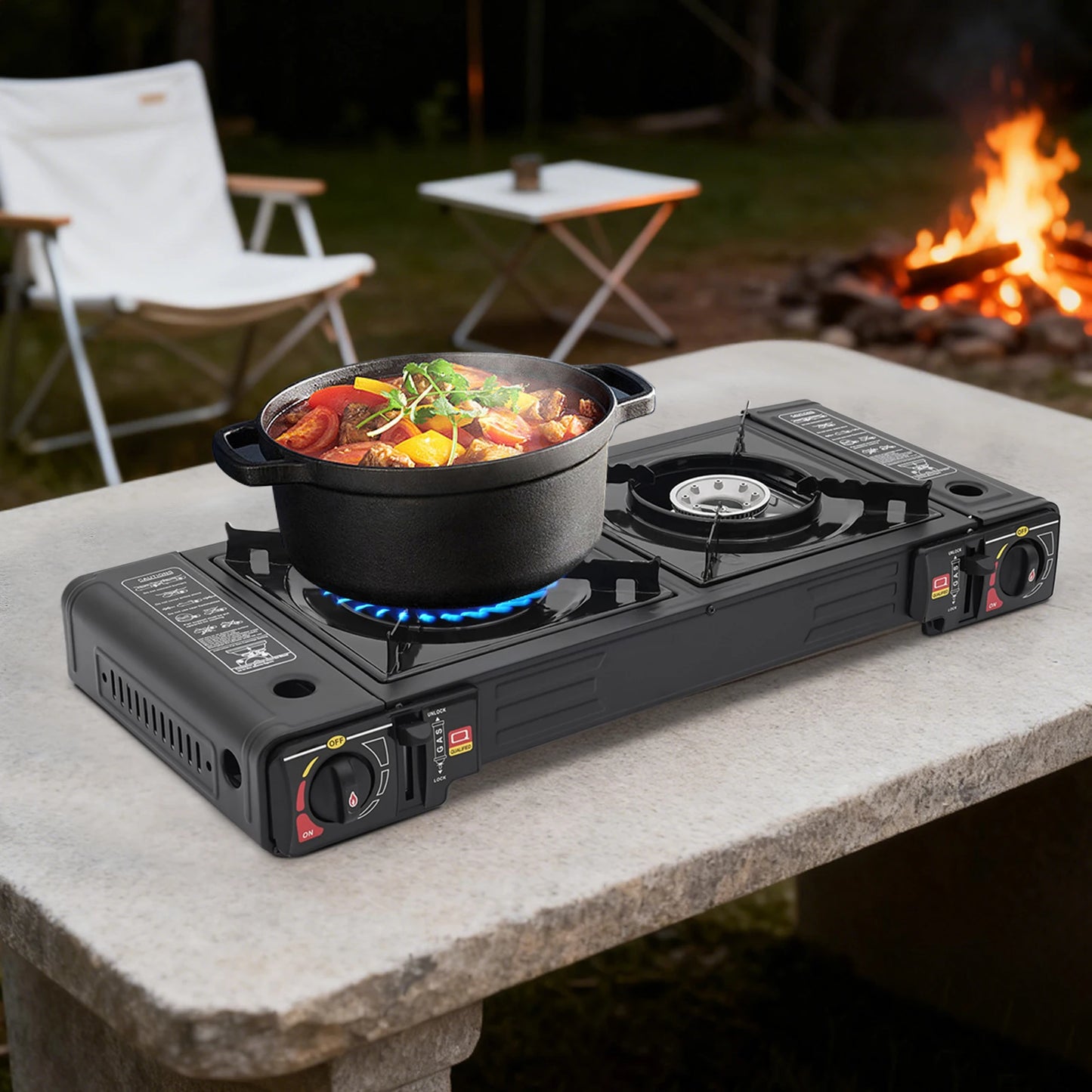 Portable 2 Burner Camping Stove With Storage Case Outdoor