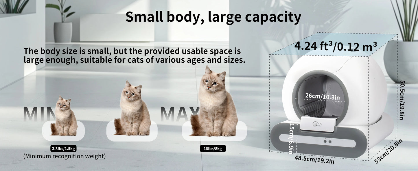 DOEL Self Cleaning Cat Litter Box With App Control Works On 2.4G WiFi Includes Litter Mat And Trash Bags
