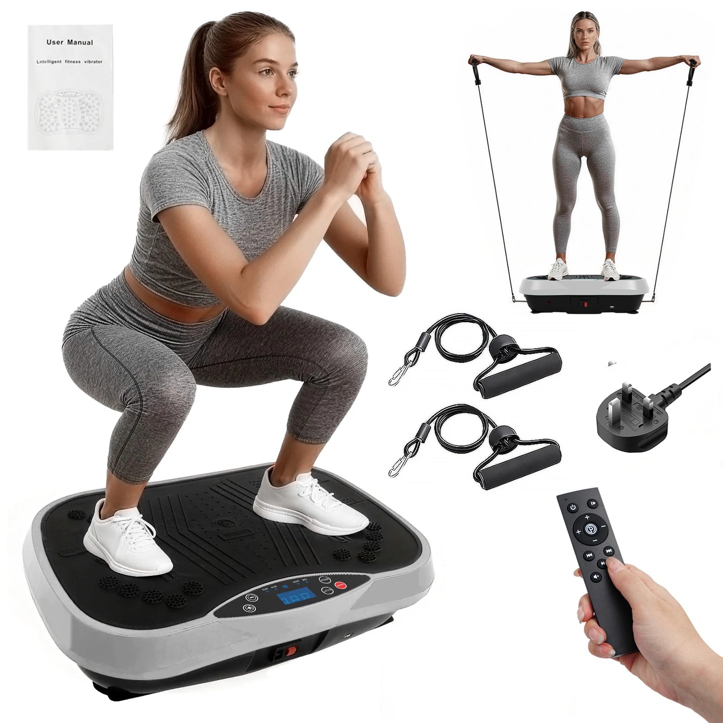 Portable Vibration Plate Exercise Machine With Resistance Bands