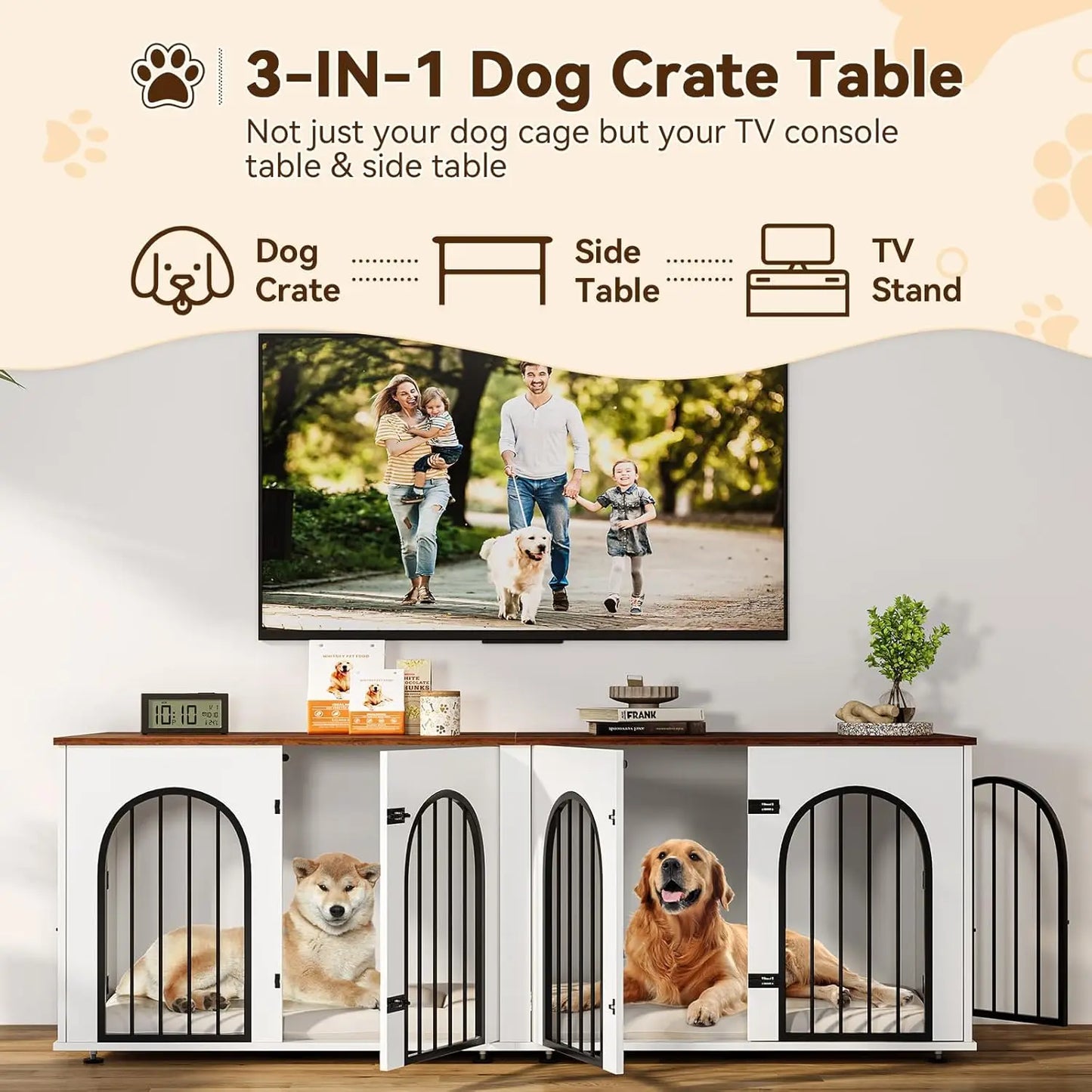 HiMISS Two Dogs Crate Furniture And TV Console Stand