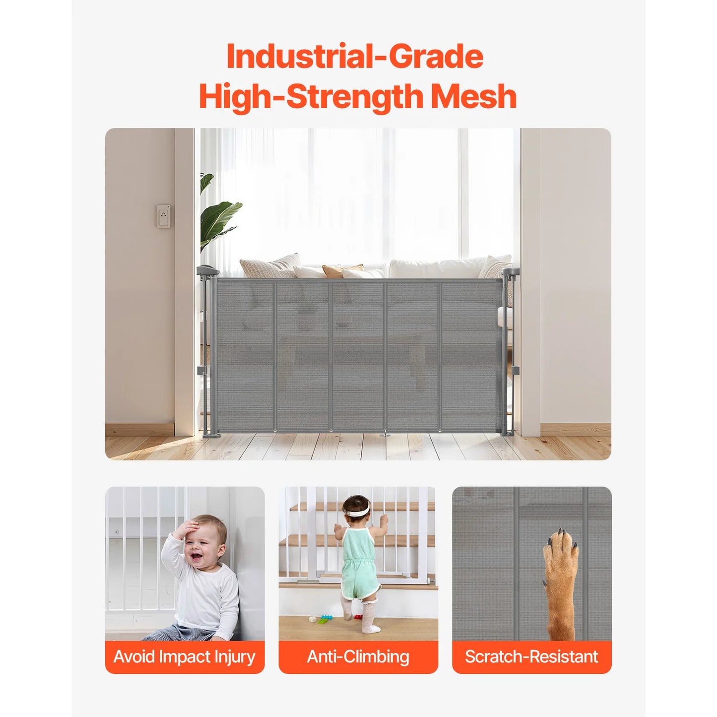 SucceBuy Retractable Baby Gate for Kids and Pets, Easy Install Mesh Safety Gate for Homes