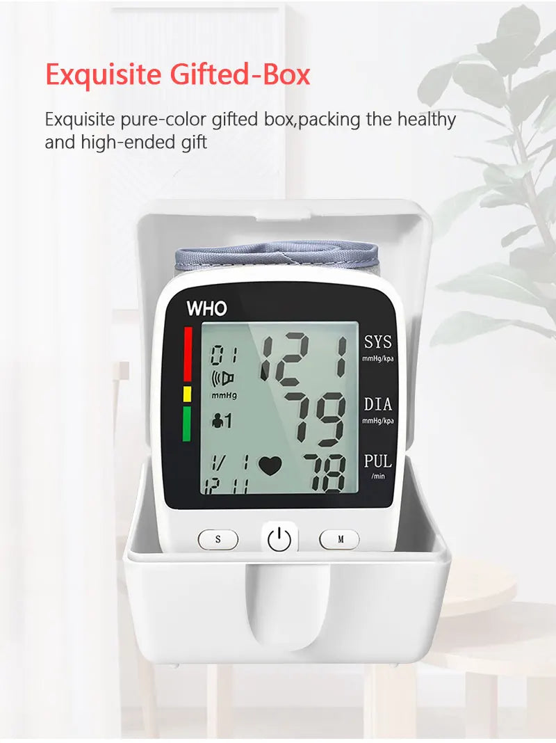TAKROL Digital Wrist Blood Pressure Monitor Tensiometer With LCD 2x90 Memory Rechargeable