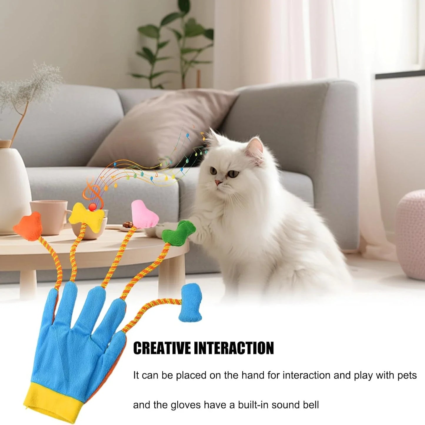 Endless H Engaging Soft Cat Teaser Gloves With Bells For Interactive Kitty Playtime