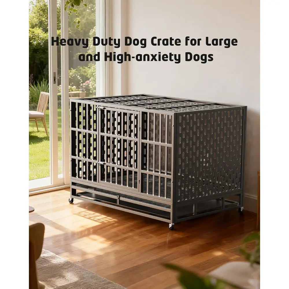 Indestructible 48 Inch Steel Dog Crate With Double Door