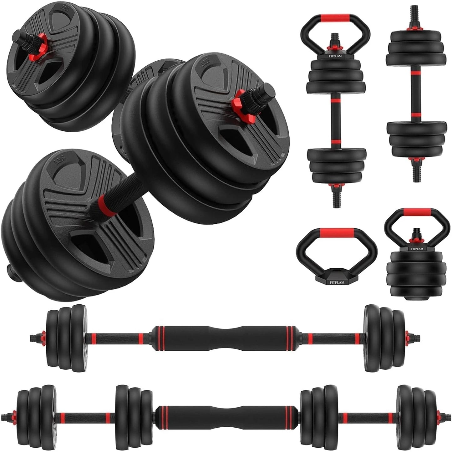 FED Fitness 5 In 1 Adjustable Dumbbell Set Barbell Kettlebell Push Up Stand
