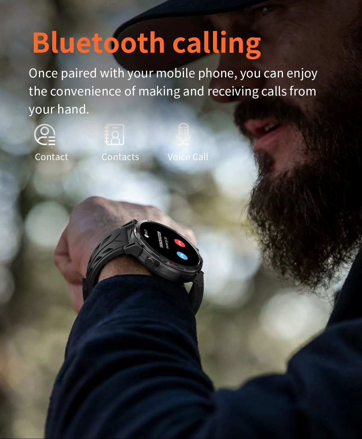 Outdoor GPS Smartwatch For Men With Compass, 10ATM Waterproof, Health Monitoring, Bluetooth Call