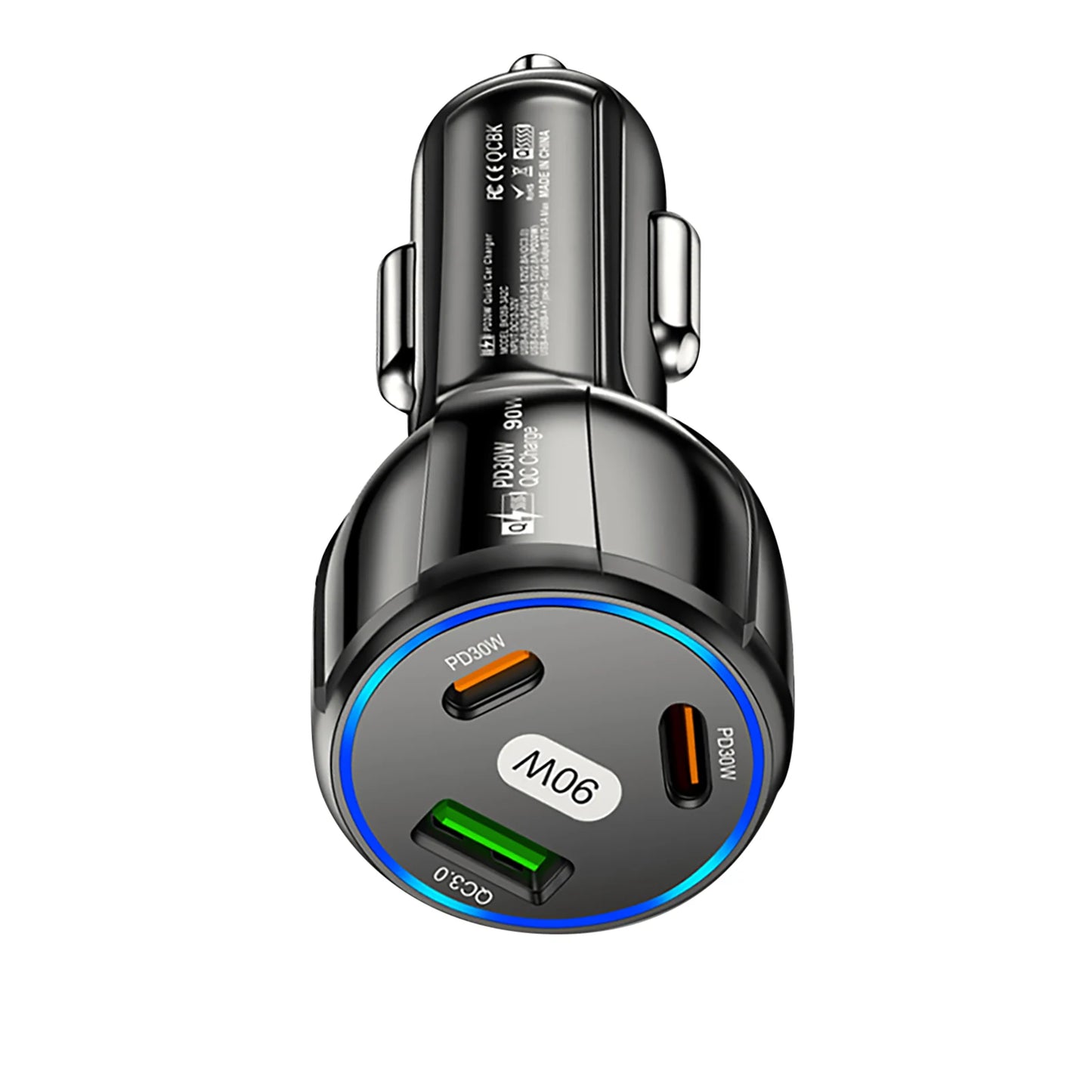 Three Port USB Type C Quick Charge Fast Car Charger With USB PD For iPhone And Samsung