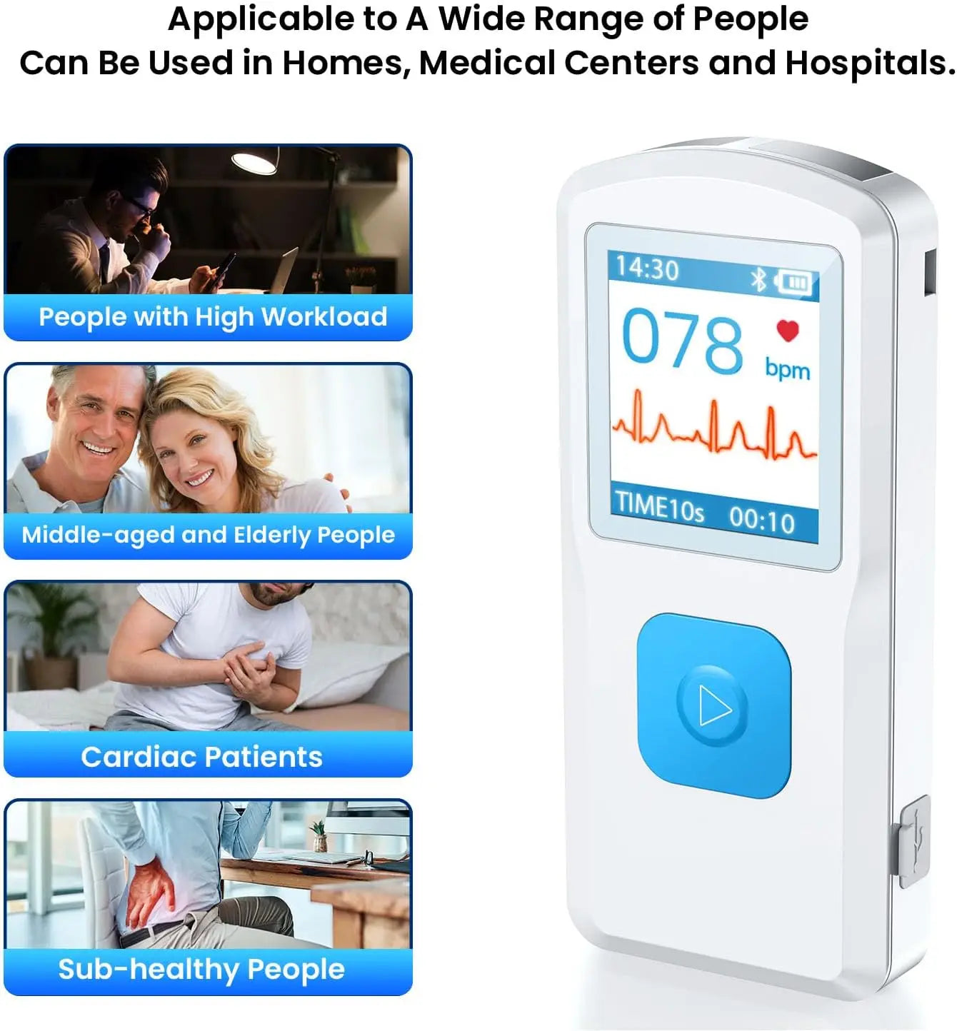 PM10 Portable ECG Monitor Bluetooth With LCD Heart Rate App Support for iOS Android