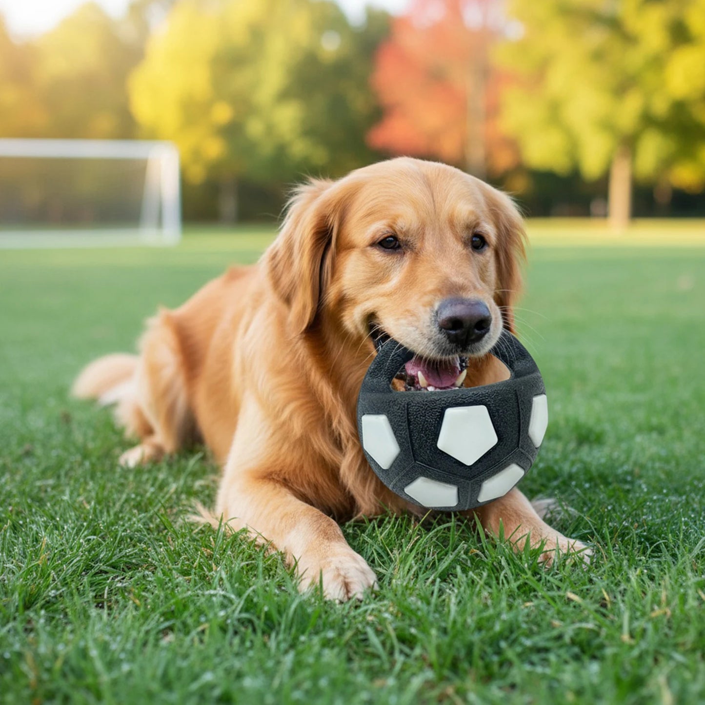 Durable Dog Calming Ball With Handle Squeaky Football Toy For Interactive Play And Training