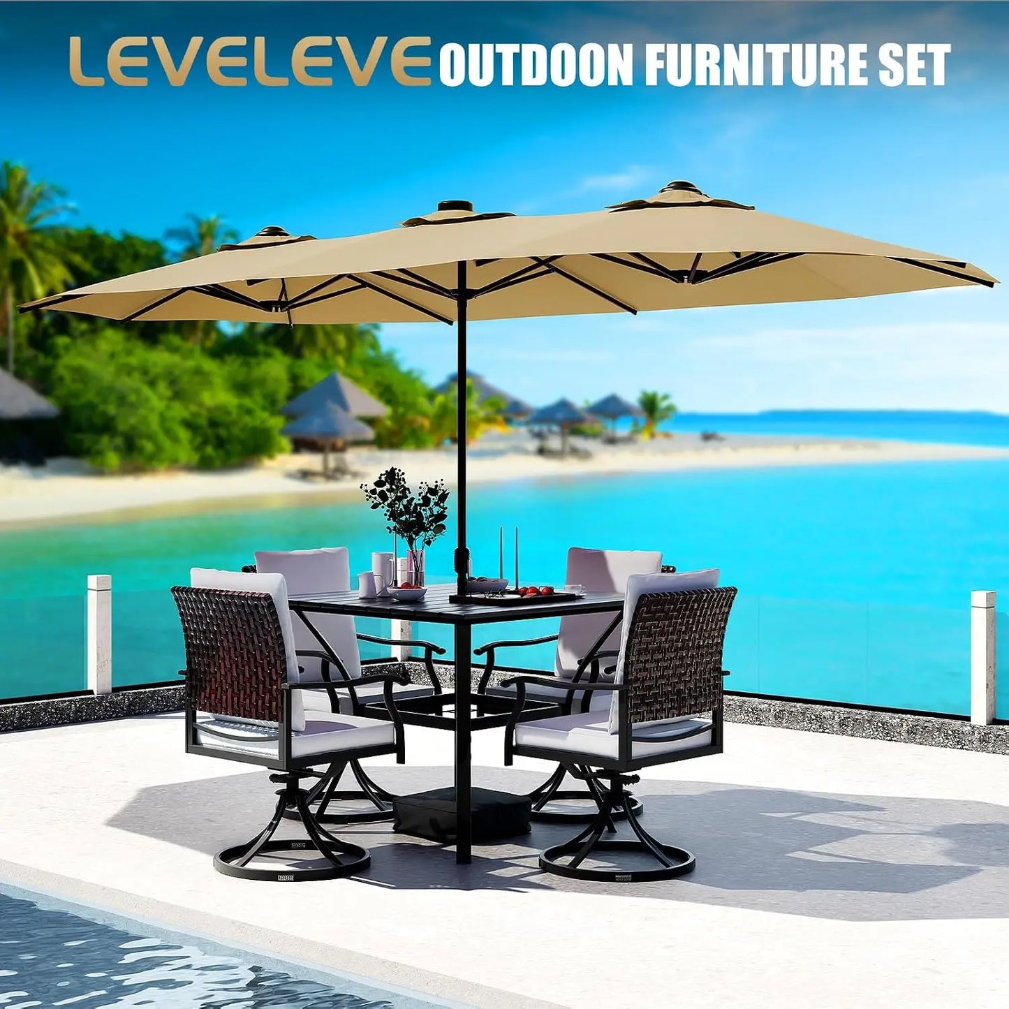 Rectangular Double-Sided Outdoor Market Umbrella With Base Included