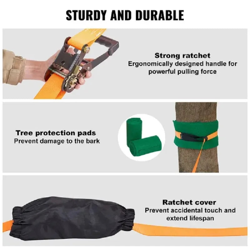 VEVOR Slackline Kit With Training Line For Backyard Fun Durable Dual Ratchet Webbing