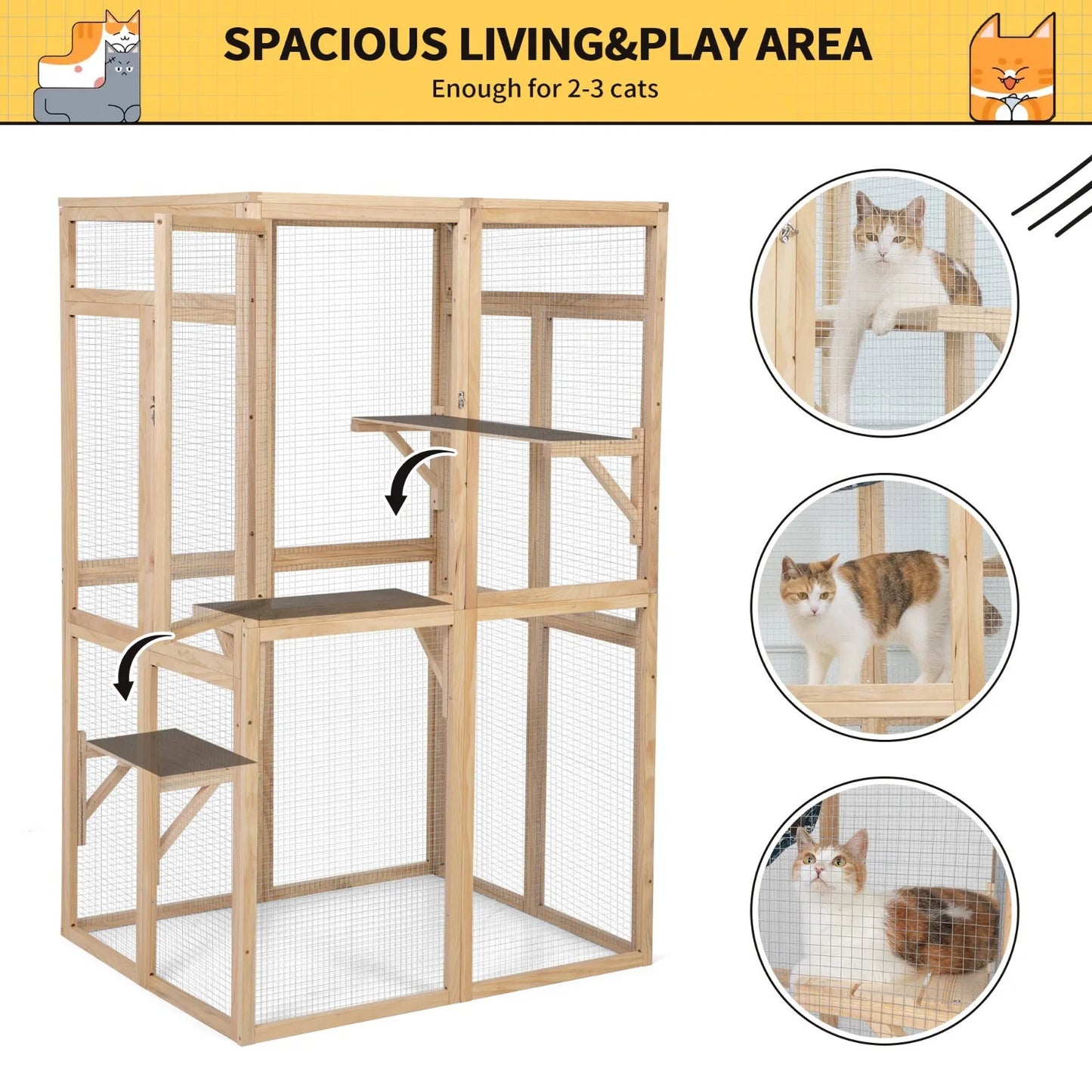 Outdoor Catio Cat Enclosure Wooden Cat House Window Access