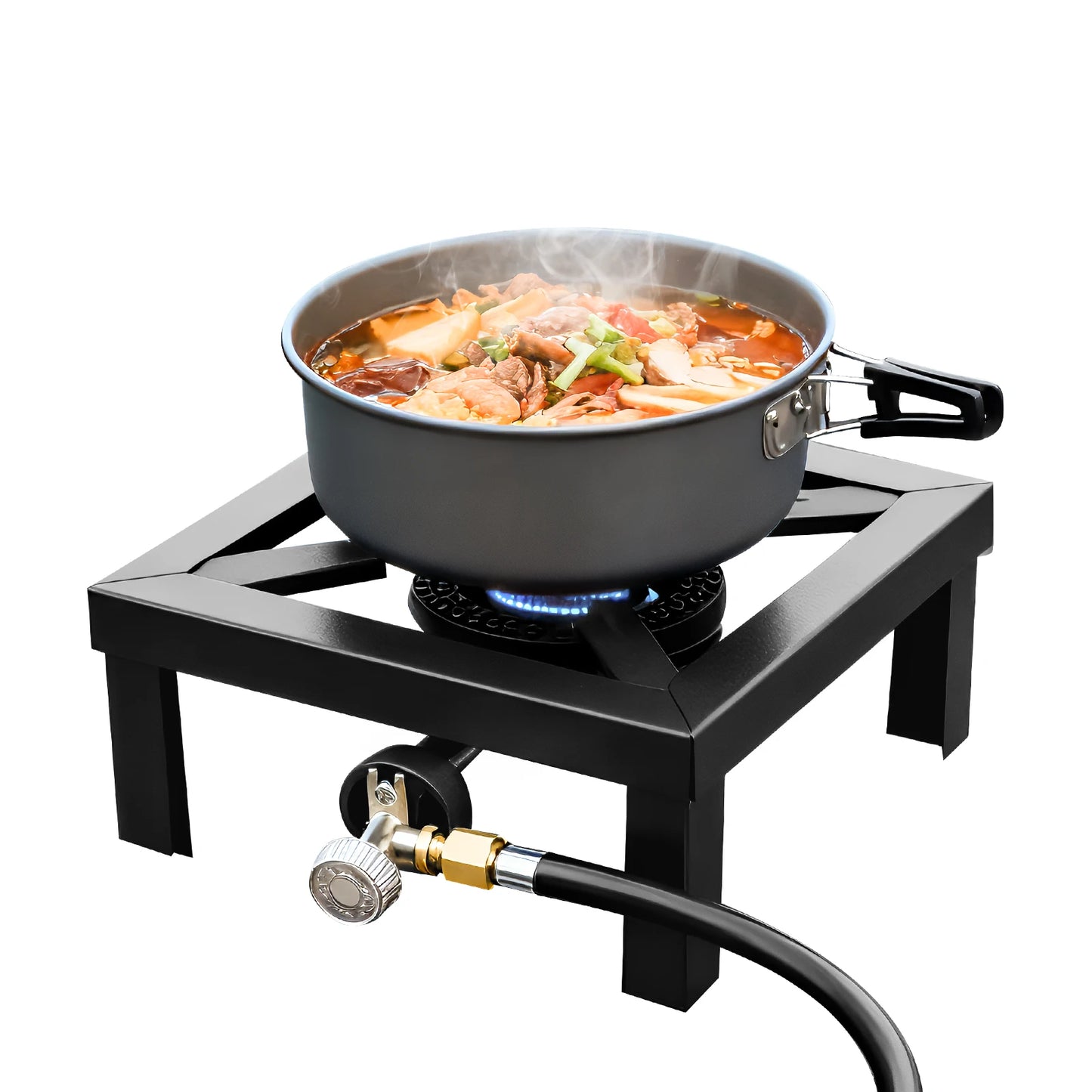 8000W Portable Double Burner Outdoor Gas Stove With Adjustable 0 To 10 PSI Regulator Hose