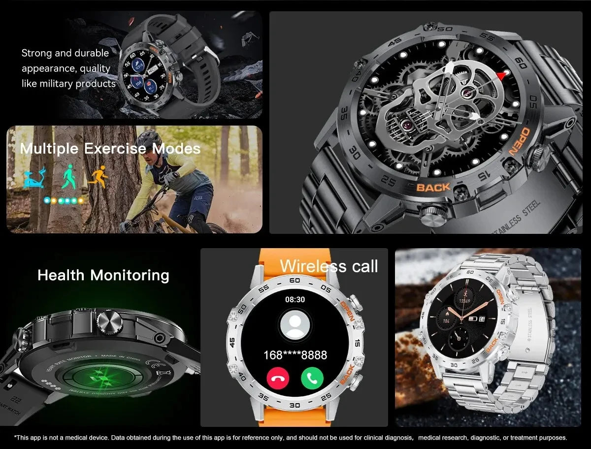 LIGE Military Smartwatch 1.39 Inch AMOLED 400mAh Battery Waterproof Heart Rate Bluetooth Call